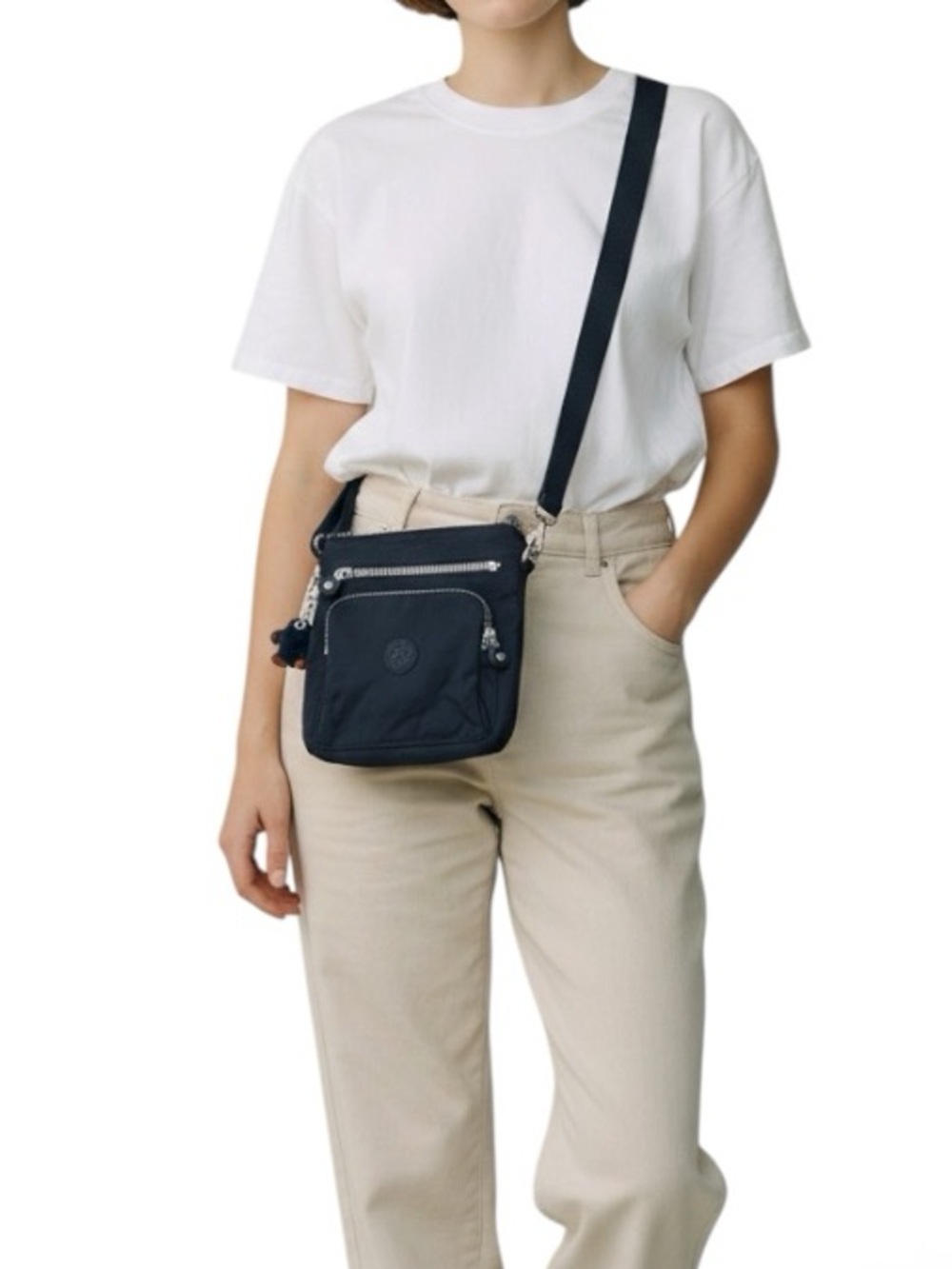 KIPLING Black Crossbody WITH Monkey Charm Silver Hardware Adjustable Strap